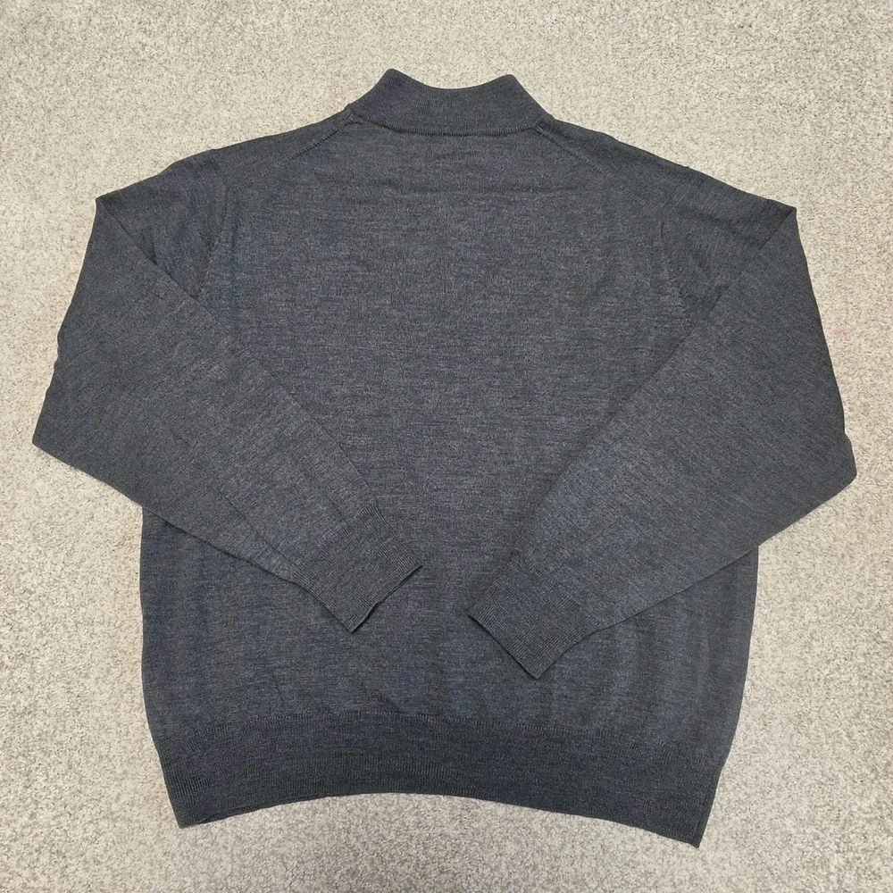 Peter Millar Mens L 100% Merino Wool Quarter Zip Sweater Gray Pullover Preppy